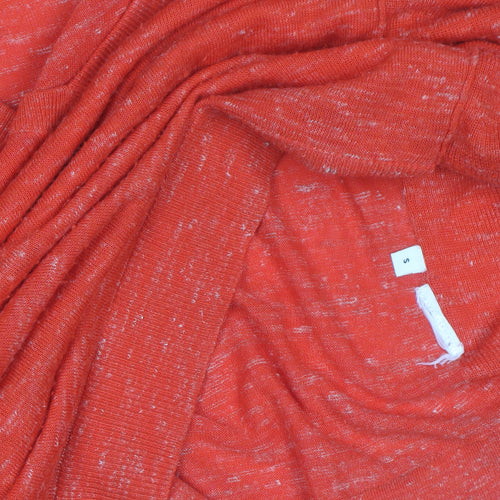 Whistles Women's Orange V-Neck Lightweight Cotton Linen Jumper Size S