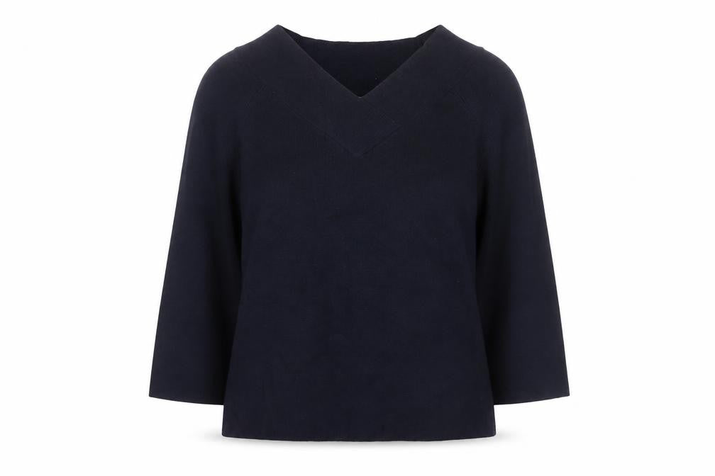 Front view of Monsoon Women’s Blue V-Neck Knit Jumper, size UK 10