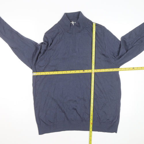 Marks and Spencer Men's Blue Wool 1/2 Zip Jumper XL