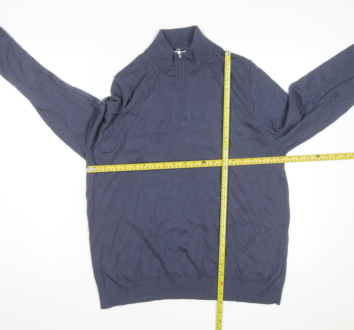Marks and Spencer Men's Blue Wool 1/2 Zip Jumper XL