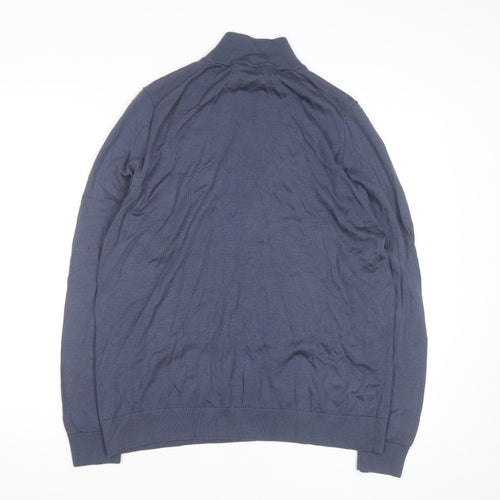 Marks and Spencer Men's Blue Wool 1/2 Zip Jumper XL