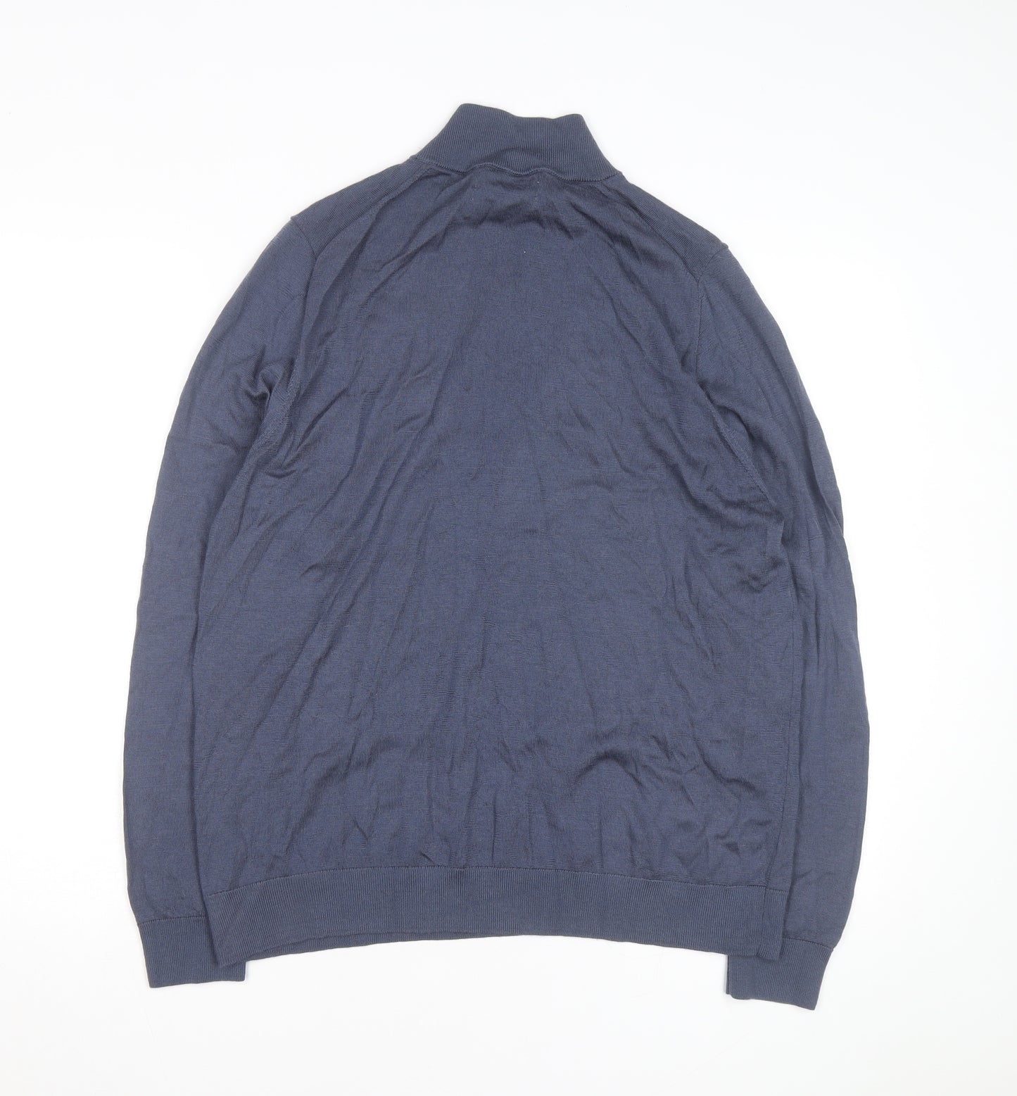 Marks and Spencer Men's Blue Wool 1/2 Zip Jumper XL