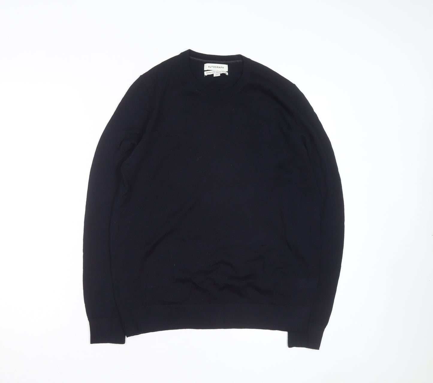 Marks and Spencer Autograph Men's Blue Merino Wool Crew Neck Jumper M