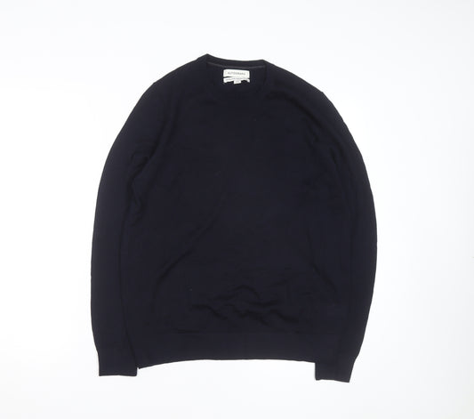 Marks and Spencer Autograph Men's Blue Merino Wool Crew Neck Jumper M