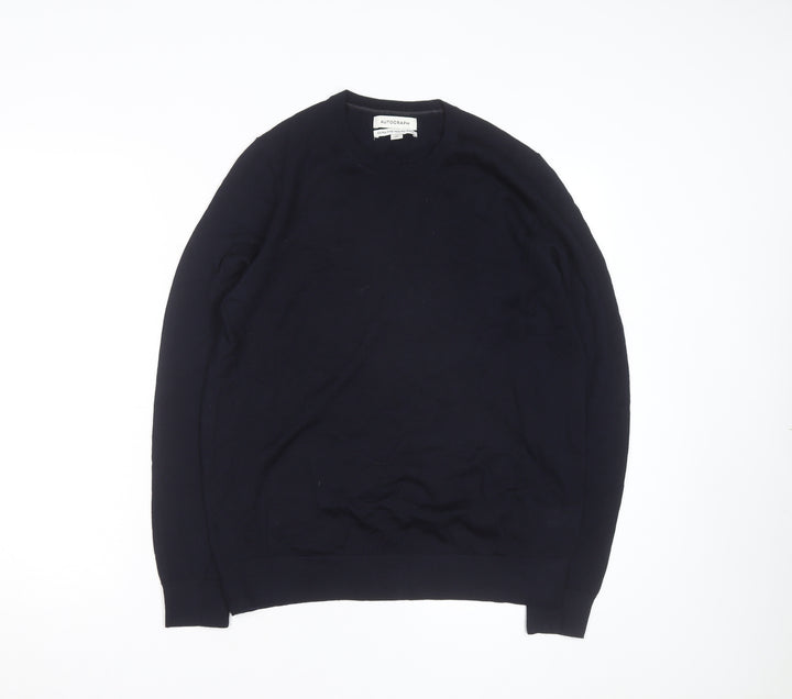Marks and Spencer Autograph Men's Blue Merino Wool Crew Neck Jumper M