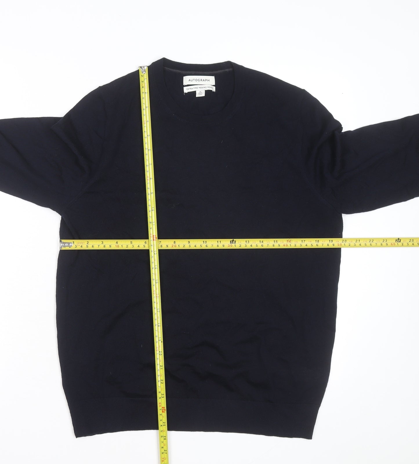Marks and Spencer Autograph Men's Blue Merino Wool Crew Neck Jumper M