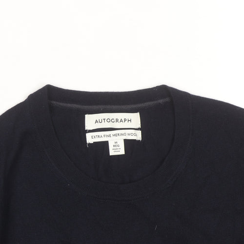 Marks and Spencer Autograph Men's Blue Merino Wool Crew Neck Jumper M