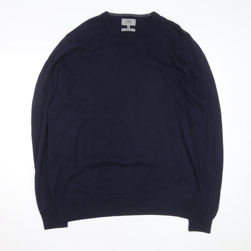 Marks and Spencer Men's Blue XL Cotton Crew Neck Jumper