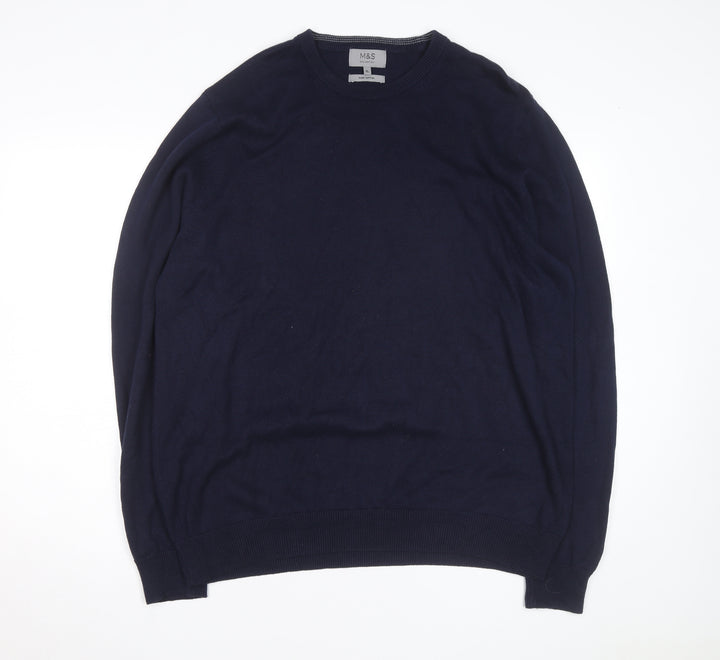 Marks and Spencer Men's Blue XL Cotton Crew Neck Jumper