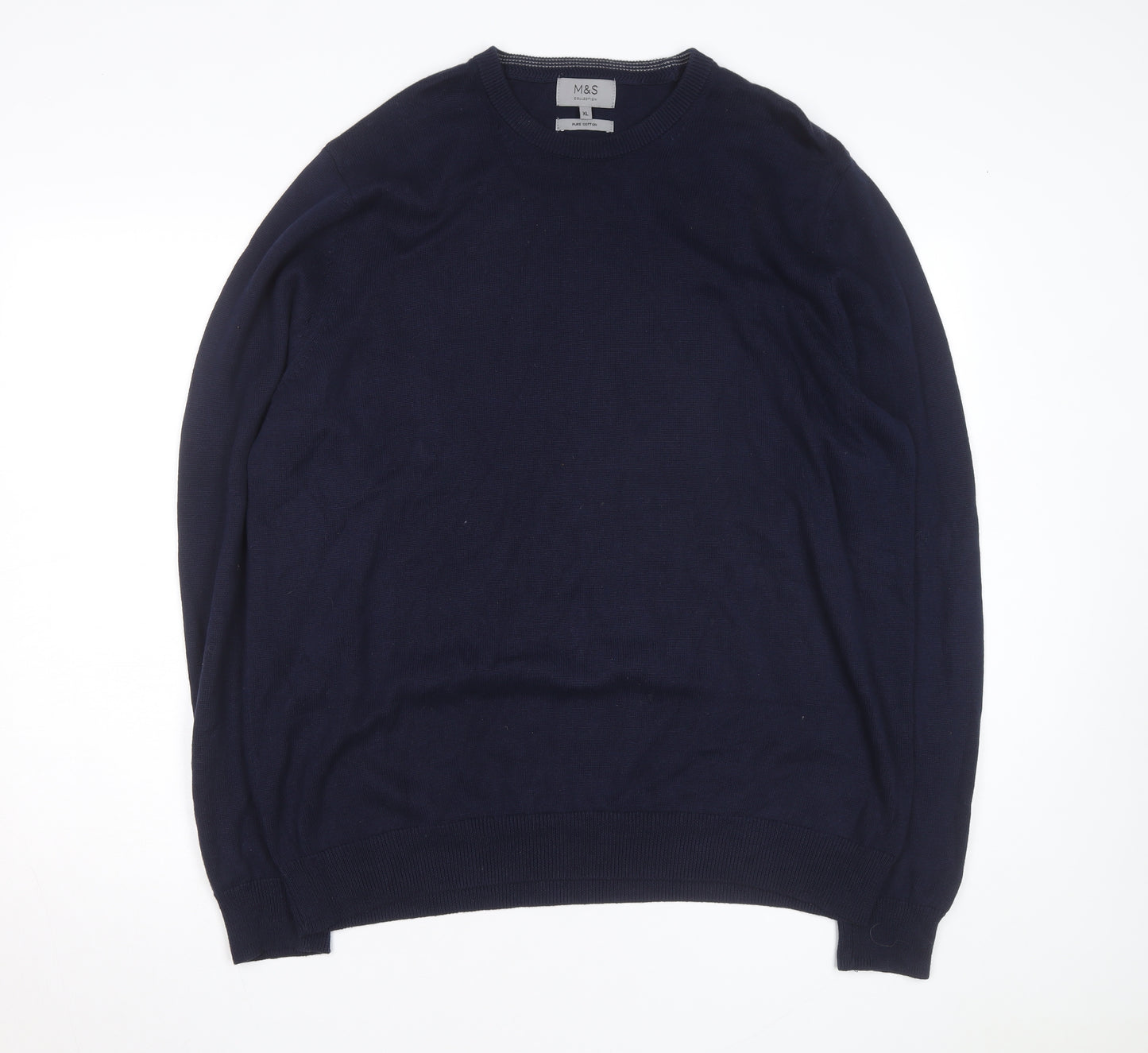 Marks and Spencer Men's Blue XL Cotton Crew Neck Jumper