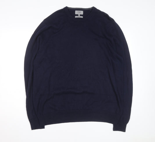 Marks and Spencer Men's Blue XL Cotton Crew Neck Jumper