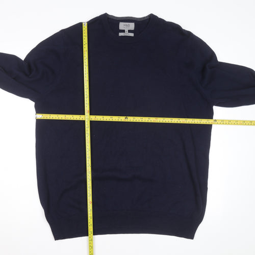 Marks and Spencer Men's Blue XL Cotton Crew Neck Jumper