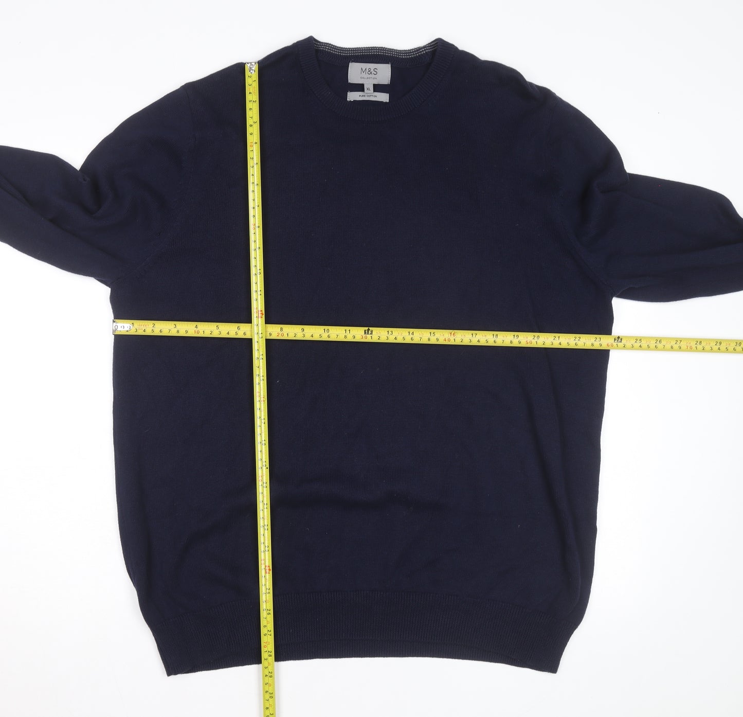 Marks and Spencer Men's Blue XL Cotton Crew Neck Jumper