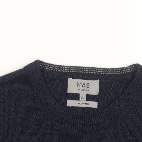 Marks and Spencer Men's Blue XL Cotton Crew Neck Jumper