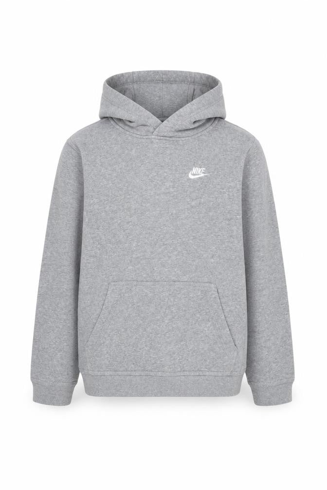 Front view of Nike boys’ grey pullover hoodie sz 12-13 years cotton blend logo