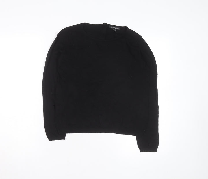 Mango Women Black XS Crew Neck Knit Pullover Jumper