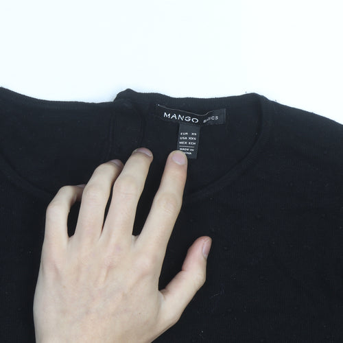 Mango Women Black XS Crew Neck Knit Pullover Jumper