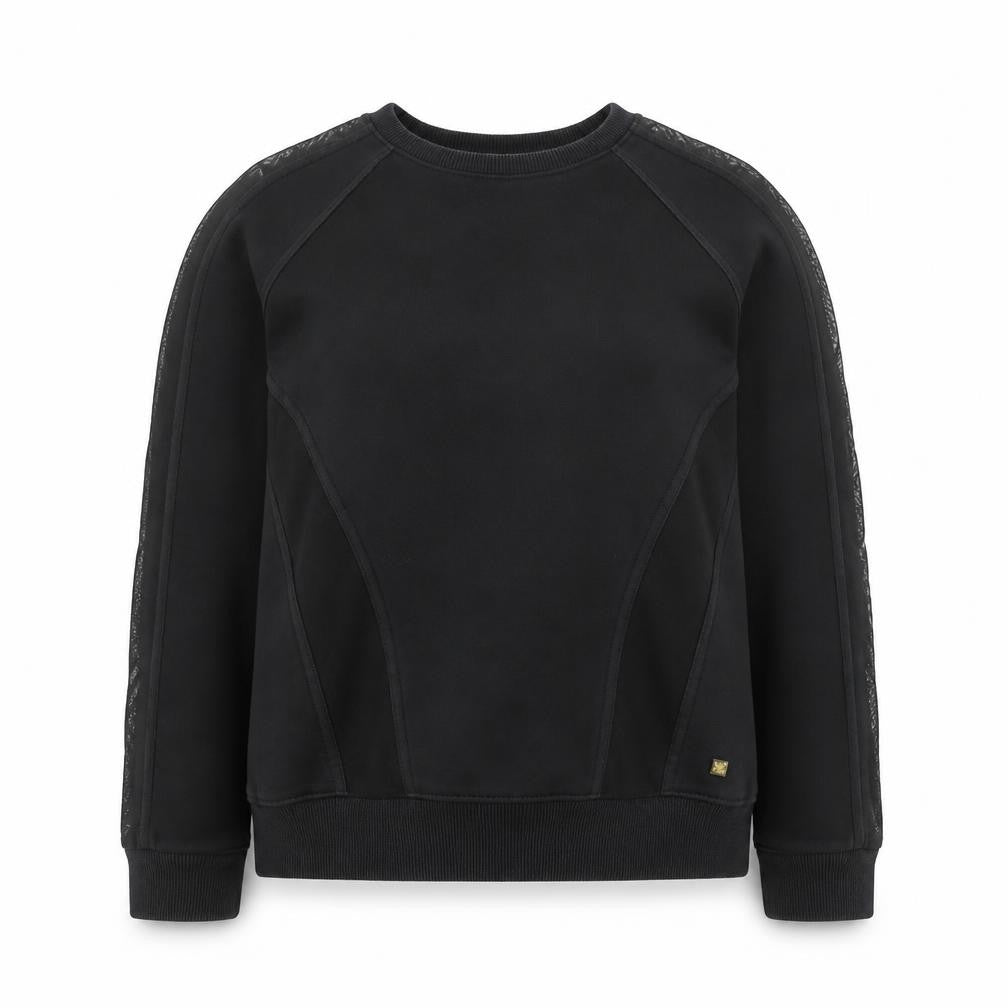 Front view of Biba Women Black, size 8, Lace Panel Pullover Sweatshirt