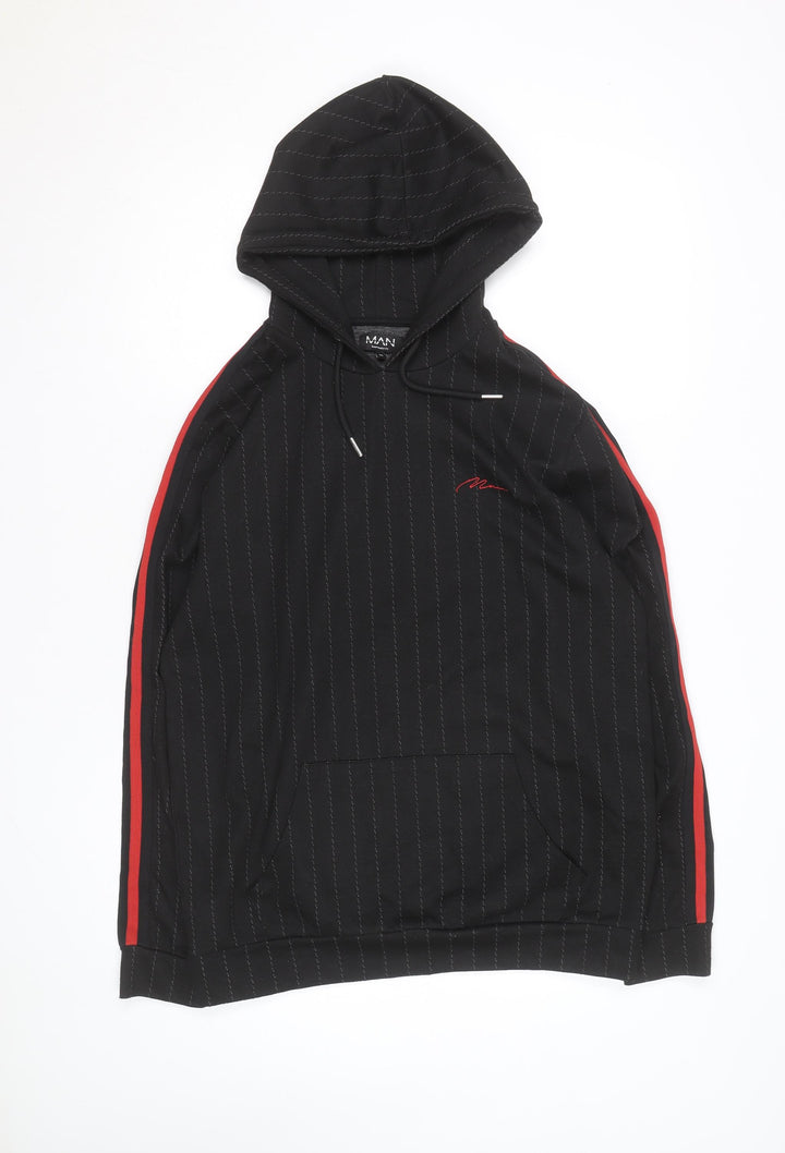 BoohooMAN Men’s Black Striped Pullover Hoodie Size M