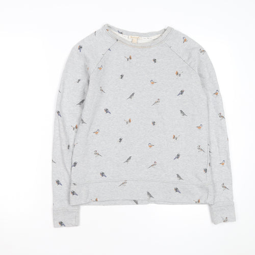 Barbour Women Grey Bird Print Cotton Sweatshirt Size 10 UK