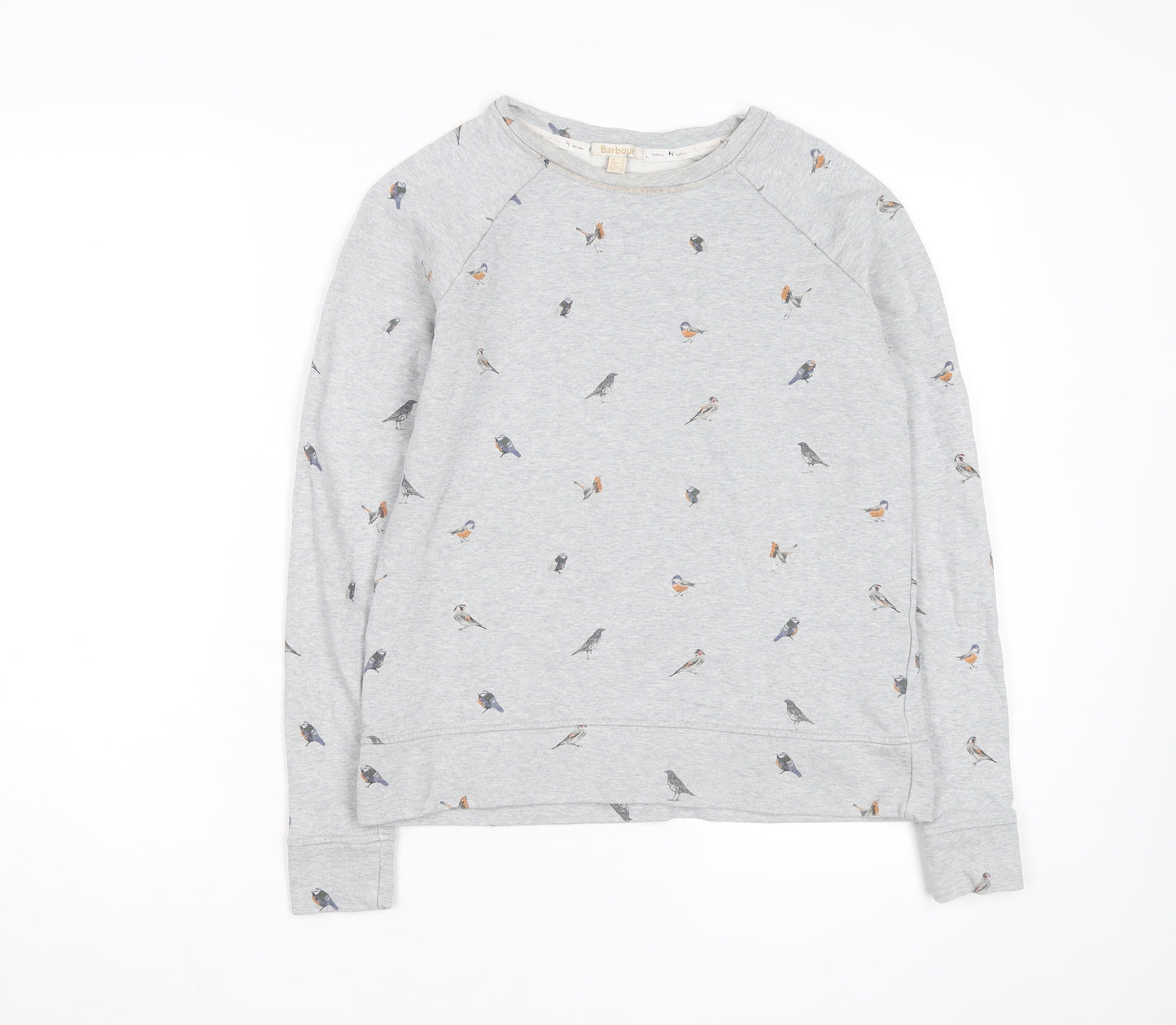 Barbour Women Grey Bird Print Cotton Sweatshirt Size 10 UK