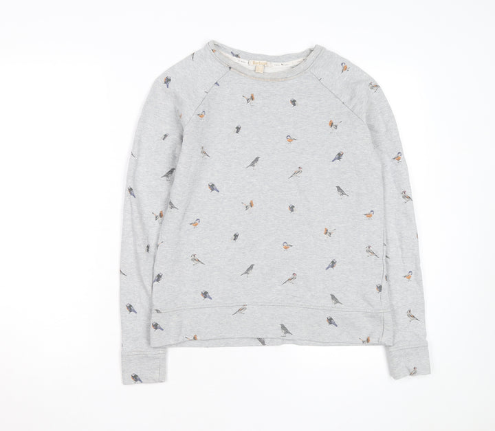 Barbour Women Grey Bird Print Cotton Sweatshirt Size 10 UK