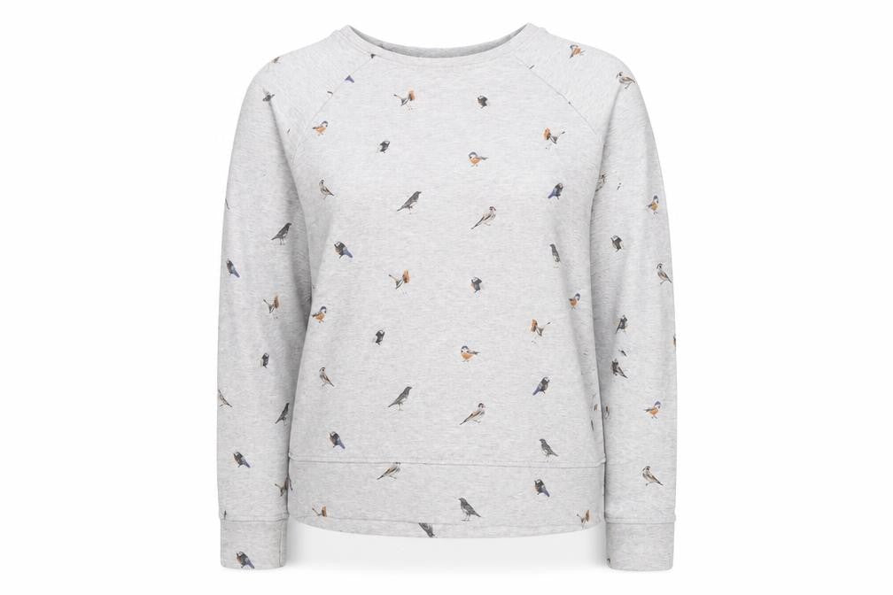 Front view of Barbour Women Grey Bird Print Cotton Sweatshirt, size 10, UK