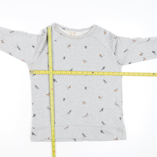 Barbour Women Grey Bird Print Cotton Sweatshirt Size 10 UK