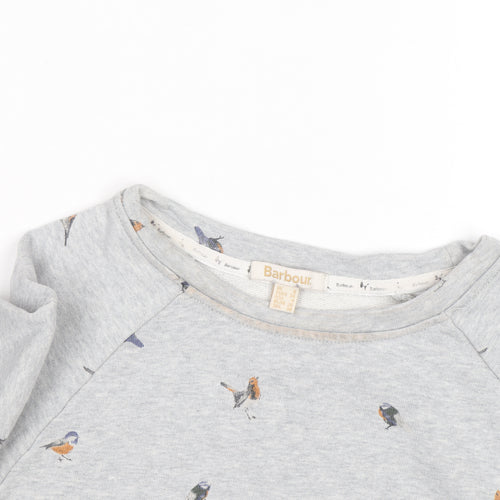 Barbour Women Grey Bird Print Cotton Sweatshirt Size 10 UK
