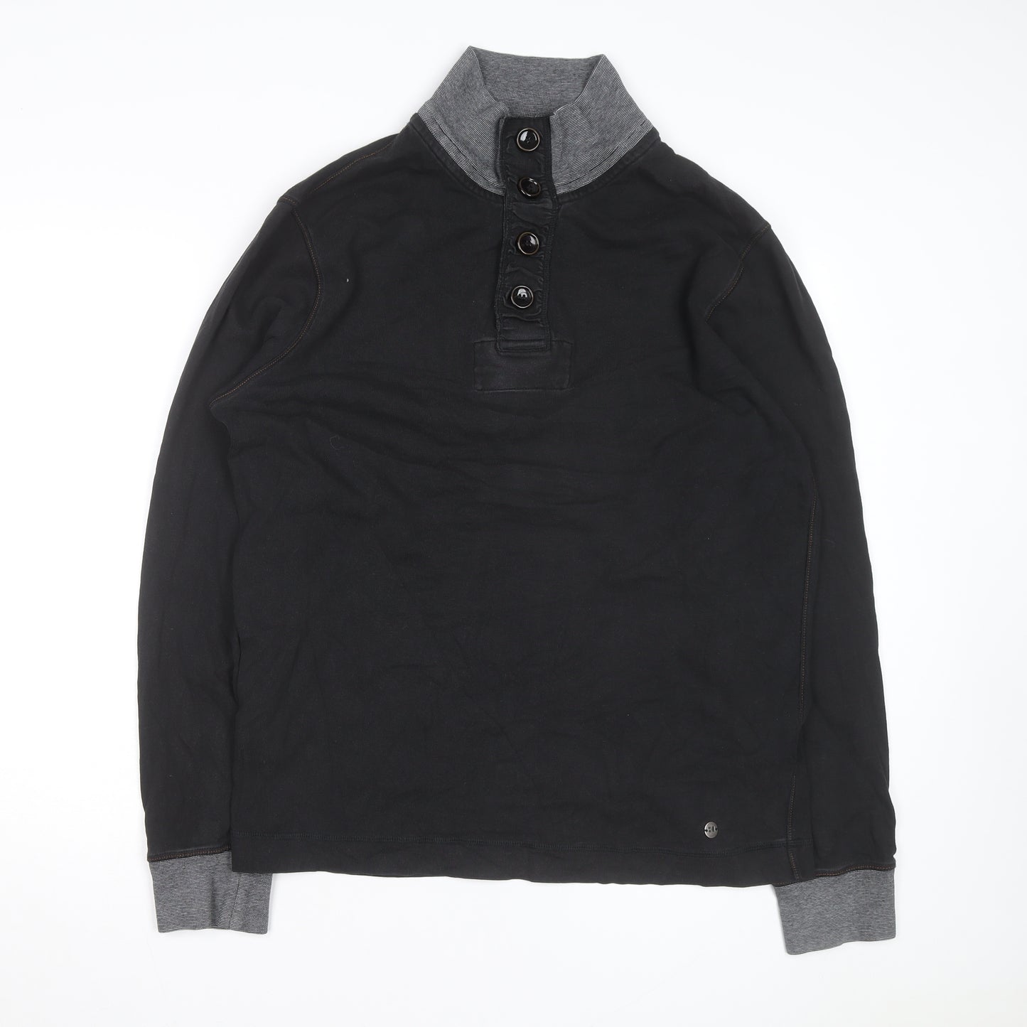 Hugo Boss Men's Black 2XL Stand Collar Long Sleeve Casual Top