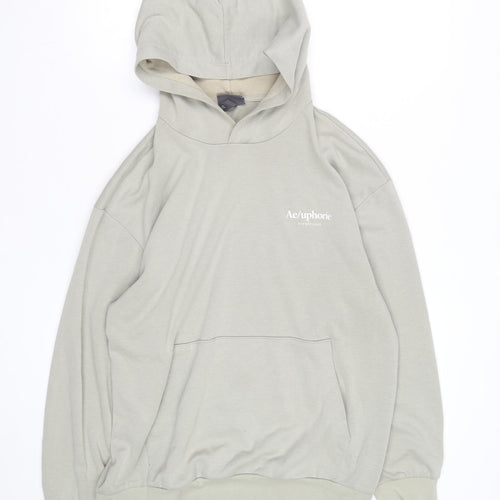 H&M Men's Beige Relaxed Pullover Hoodie Size L Graphic Print