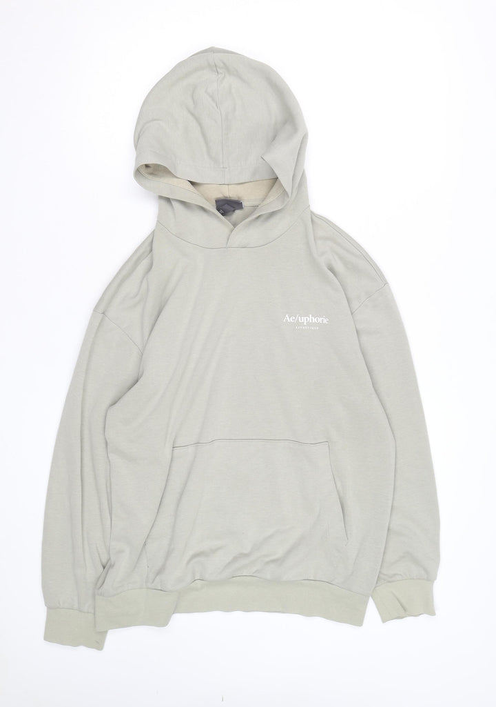 H&M Men's Beige Relaxed Pullover Hoodie Size L Graphic Print