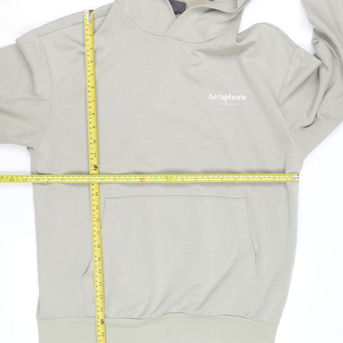 H&M Men's Beige Relaxed Pullover Hoodie Size L Graphic Print