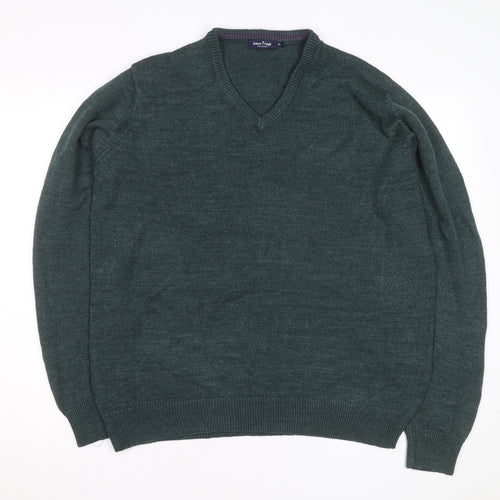 James Pringle Men's Green XL V-Neck Acrylic Knit Jumper