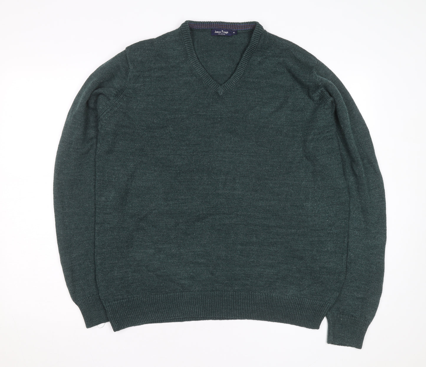 James Pringle Men's Green XL V-Neck Acrylic Knit Jumper
