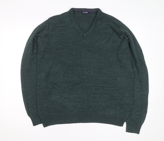 James Pringle Men's Green XL V-Neck Acrylic Knit Jumper