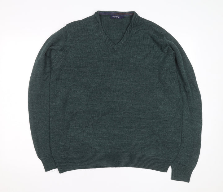 James Pringle Men's Green XL V-Neck Acrylic Knit Jumper