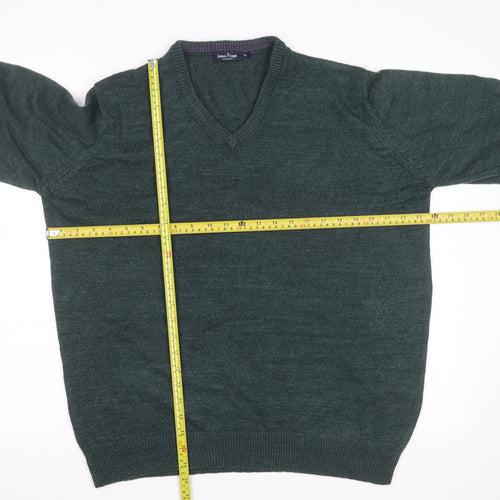 James Pringle Men's Green XL V-Neck Acrylic Knit Jumper