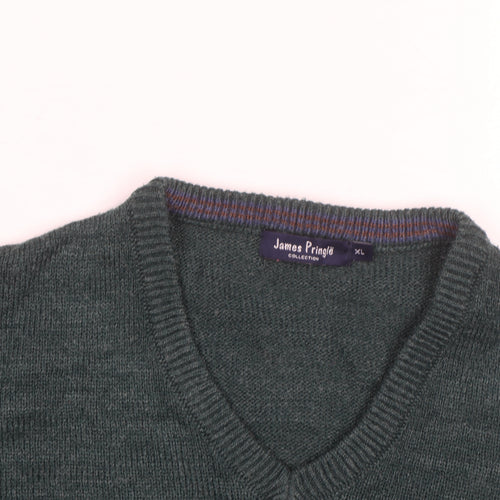 James Pringle Men's Green XL V-Neck Acrylic Knit Jumper