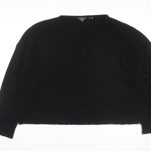 Superdry Women Black V-Neck Wool Blend Jumper Size 14