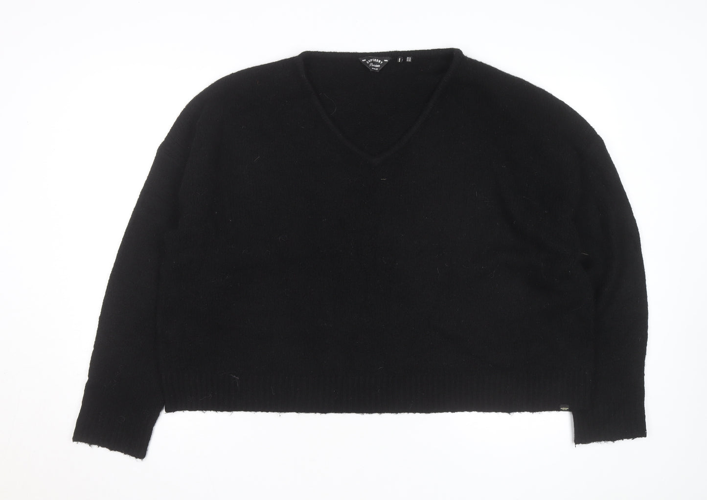 Superdry Women Black V-Neck Wool Blend Jumper Size 14