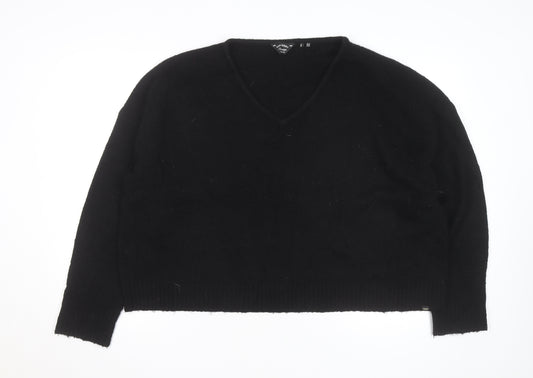 Superdry Women Black V-Neck Wool Blend Jumper Size 14