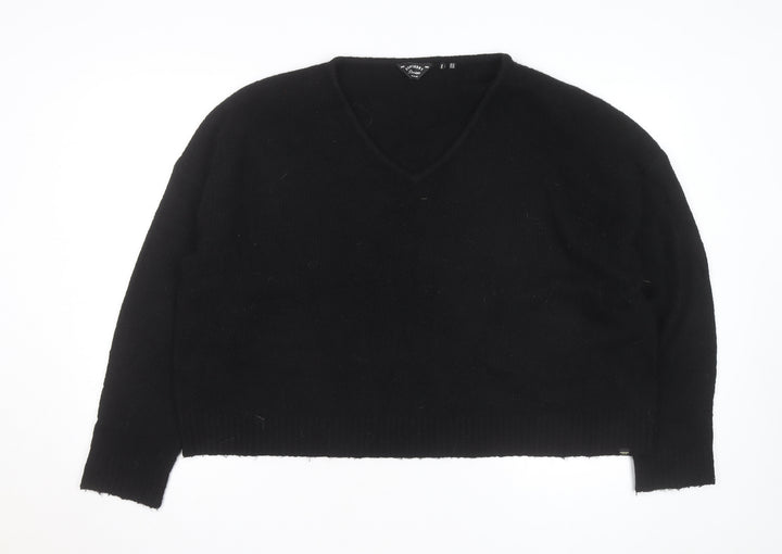 Superdry Women Black V-Neck Wool Blend Jumper Size 14