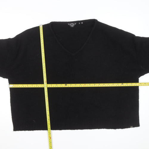 Superdry Women Black V-Neck Wool Blend Jumper Size 14