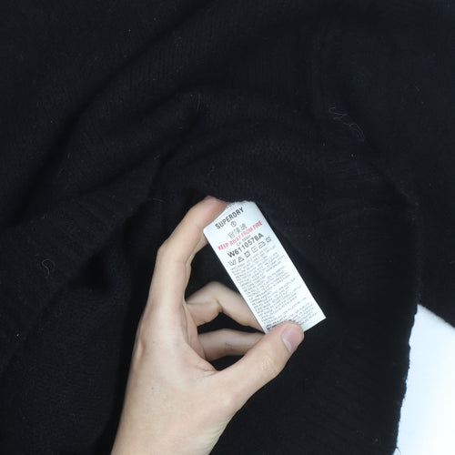 Superdry Women Black V-Neck Wool Blend Jumper Size 14