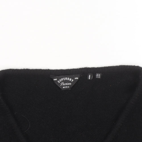Superdry Women Black V-Neck Wool Blend Jumper Size 14