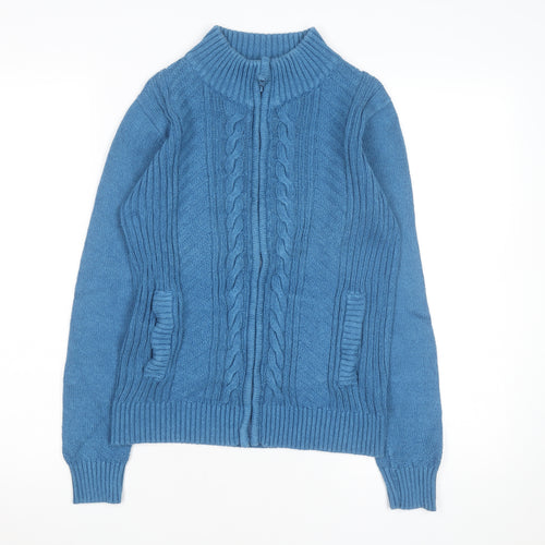 Isle Essentials Women's Blue Full Zip Cotton Jumper Size S 10-12