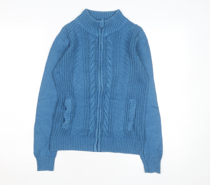 Isle Essentials Women's Blue Full Zip Cotton Jumper Size S 10-12