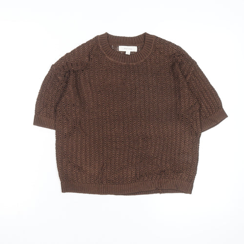 Marks and Spencer Per Una Brown Open-Knit Short Sleeve Women’s Jumper Size S