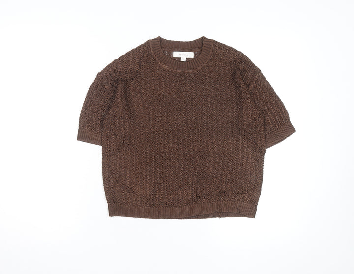 Marks and Spencer Per Una Brown Open-Knit Short Sleeve Women’s Jumper Size S